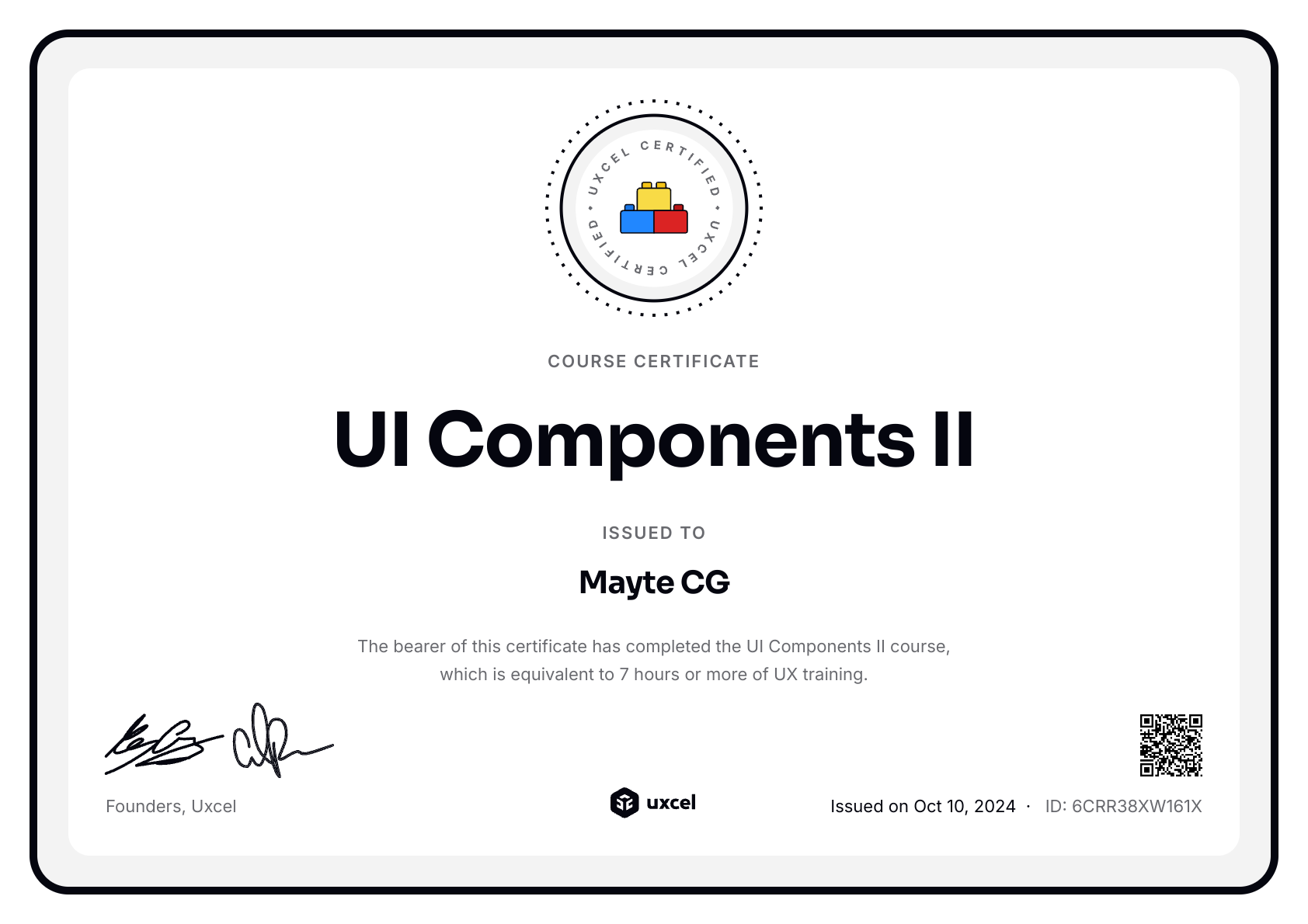 Mayte CG's certificate